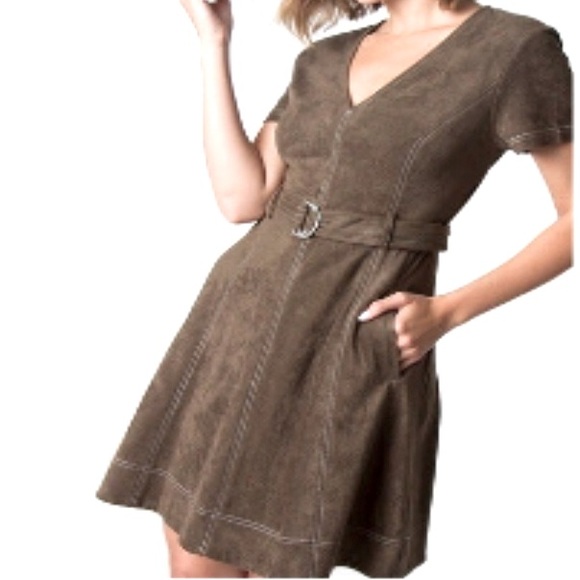 NWT SugarLips Olive Faux Suede Dress - Picture 6 of 12